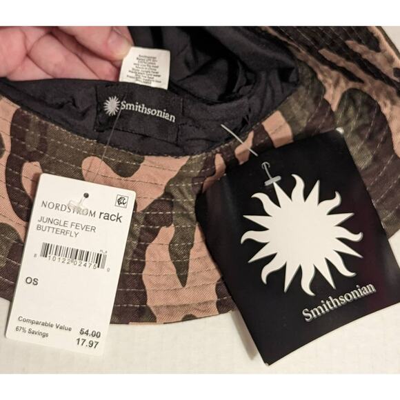 Smithsonian Bucket Hat NWT Green Brown Camo Butterfly Embroidery UPF 50+ Jungle - Picture 4 of 5